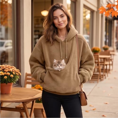 Womens Hoodie with Dog Pouch Fuzzy Pet Carrier Cat Dog Pouch Sweatshirt - image 7