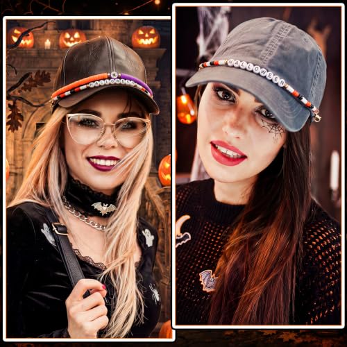 Image of Geyoga 9 Pcs Halloween Trucker Hat Chains Bat Ghost Spooky Trucker Hat Charms Women Man Bill Decoration Detachable DIY Metal Chain for Mesh Baseball Cap