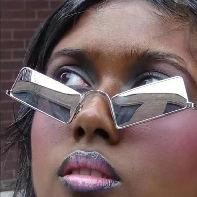 bullabulling Vintage Metal Rectangle Skinny Sunglasses for Women Men, Retro Small Thin Sunglasses, Curved Sunglasses2