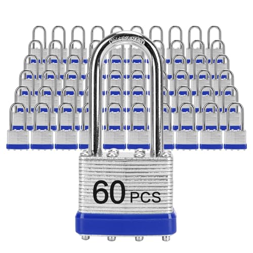 Image of Padlocks with Same Key, LQYN 60 Pcs Laminated Keyed Padlock (1-9 /16 inch, 40mm), Keyed Alike Locks, Long Shackle, for Storage Locker, Hasp Latch, Toolbox, Sheds