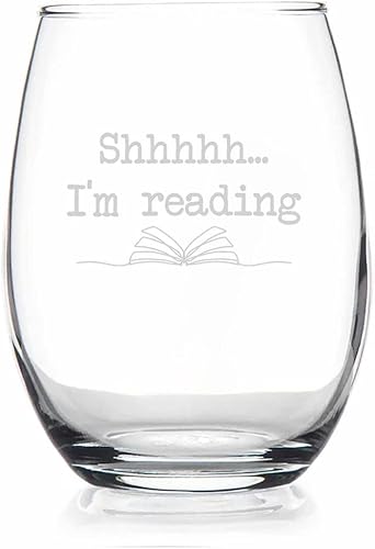 HTDesigns Copa de vino sin tallo Shhh Im Reading - Regalo de gusano de libro - Copa de vino para lector - Regalo para amantes de los libros