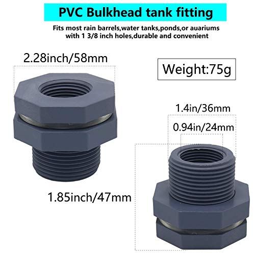 MIKIROY 2PCS 3/4 Inch PVC Rain Barrel Garden Spigot Kit, Bulkhead Fitting Adapter for Aquariums, Water Tanks, Tubs, Pools - Thumbnail 3