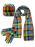 Green Plaid Fleece 3 Piece Hat Scarf & Glove Set