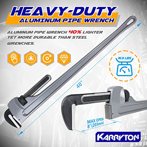 Image of 48 Inch Aluminum Pipe Wrench, 8 inch /200mm Adjustable Jaw Capacity, Heavy Duty Straight Handle Plumbing Wrenches Plumbers Tool, Exceed the Standard GGG (48-INCH)