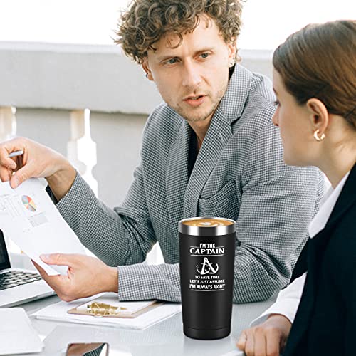 Qtencas I'm The Captain & I'm Always Right Stainless Steel Insulated Travel Tumbler, Boating Gifts For Men, Father's Day Birthday Boating Anchor Christmas Gifts For Men Boaters Sailors(20Oz, Black) #TOP6
