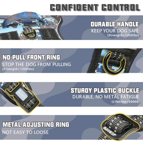 Image of Auroth Tactical Dog Training Harness No Pulling Front Clip Leash Adhesion Reflective K9 Pet Working Vest Easy Control for Small Medium Large Dogs Blue Camo M