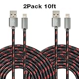Antopos 2 Pack 10 Feet / 3 Meters Nylon Braided 8 Pin Lightning to USB Cable with Aluminum Connector