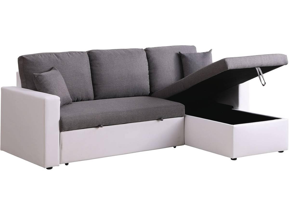 Habitat et Jardin - Canapé d'angle Convertible et Réversible Alain 3 Places Blanc et Gris - Canapé Lit Moderne en Tissu Lin - Espace de Stockage (Méridienne) - Design