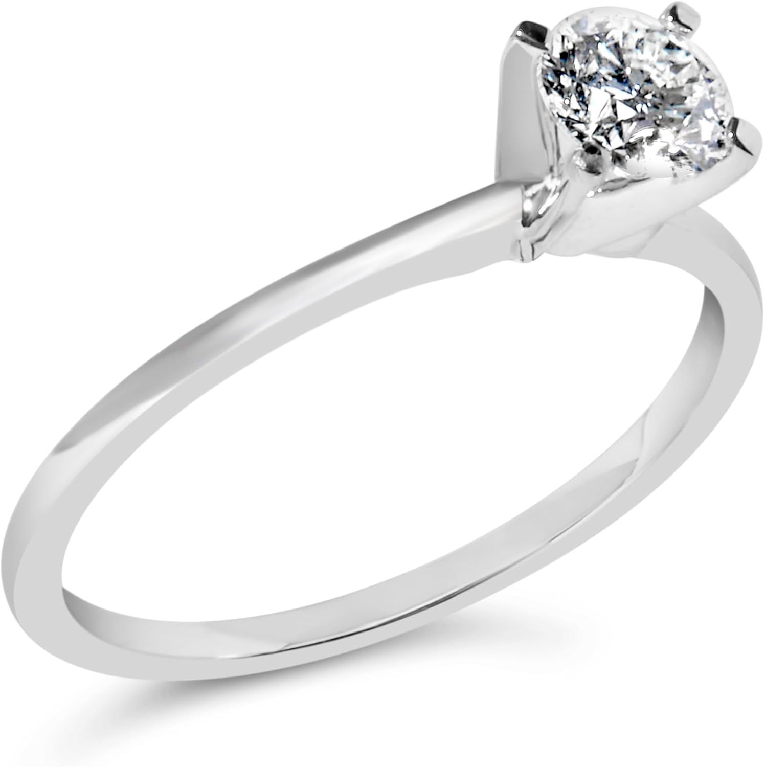 14K White Gold 1/2 Cttw Round Lab Grown Diamond 4 Prong Solitaire Engagement Ring (F-G Color, VS2-SI1 Clarity)