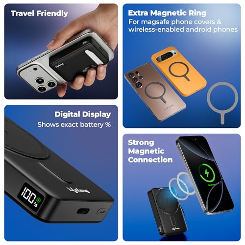 Image of Lifelong Electronics 10000mAh MagSafe Wireless Power Bank | Powerbank for iPhone & Apple AirPods | Works as Mobile Phone Stand | Supports Wired Fast Charging | Has Metal Stand, Battery Display & Cable