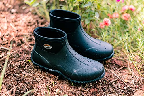 Image of TENGTA Men's Waterproof Rain Boots, Ankle Height Garden Mud Shoes, Outdoor Insulated Neoprene Rubber Boots for Gardening Camping and Yard Working