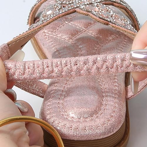 Girls Bohemian Rhinestone Flats Open Toe Crystal Sandals with Elastic Ankle Strap Kids Wedding Part𝘆 Sandals4