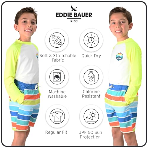 Eddie Bauer Boys' UPF 50 Long Sleeve Rash Guard Shirt and Comfort Liner Swim Trunk 2 Piece Swimwear Set (2T-16)4