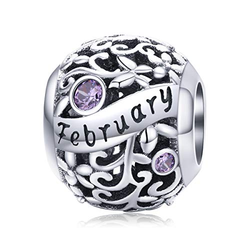 Preisvergleich Produktbild Geburtsstein-Charm für Pandora-Charm-Armband, 925 Sterlingsilber, August Geburtstag, Charms für Armband und Halskette Februar