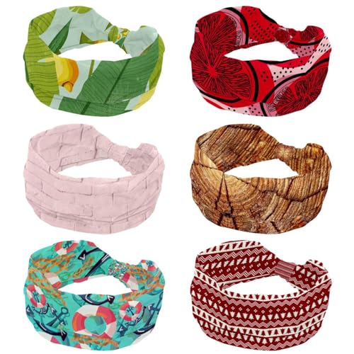 Bandeaux larges antidérapants femme imprimé cactus vert et rouge, lot de 6
