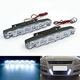 Rayhoo 2 pcs Set Waterproof High Power 6W 12V 6000K Xenon Slim COB LED DRL Daylight Driving Daytime Running Light Lamp For Car SUV Sedan Coupe Vehicle Universal (Xenon White)