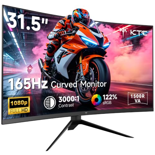 Image of KTC 32 Inch Curved Gaming Monitor, FHD 1080P 165Hz PC Monitor, 1500R, 122% sRGB with HDR, FreeSync Premium, HDMI 2.0x2, DisplayPort 1.4, VESA Compatible, Tilt Adjustable, Eye Care, H32S17C