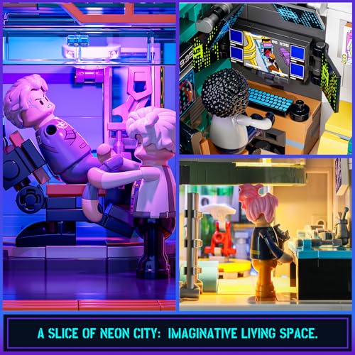 Image of FUNWHOLE Cyberpunk Mansion Lighting Building-Bricks Set - 2524 Pcs Future City Modular Buildings Set Display Idea for Adults and Sci-fi Lovers
