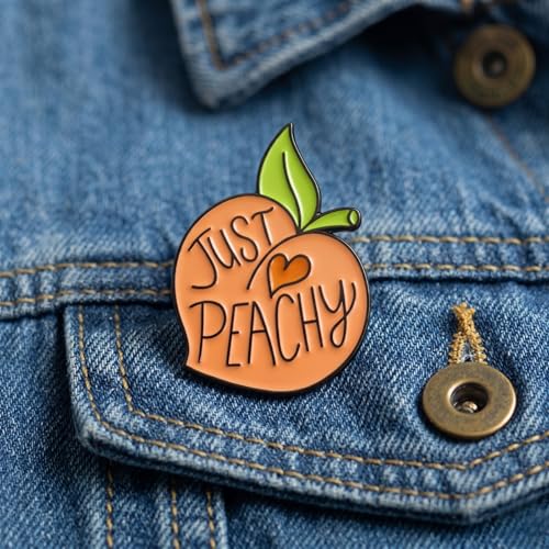 Image of Just Peachy Enamel Pin, Cute Peach Lapel Badge for Backpacks Hats Jackets, Small Appreciation Gift for Friends Coworkers Teens Women