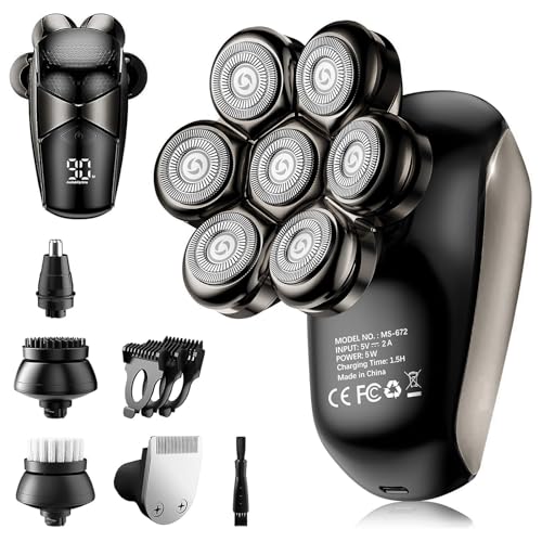 SHPAVVER 5-in-1 Head Shaver: Best Razors for Shaving Your Head with attachments (7D floating head, IPX7)