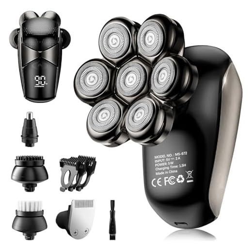 SHPAVVER Head Shavers for Bald Men: 5 in 1 Electric Razor - IPX7 Waterproof Shaving Grooming Kit for Balder - Turbo Speed & Precision Blade (Ink Black)