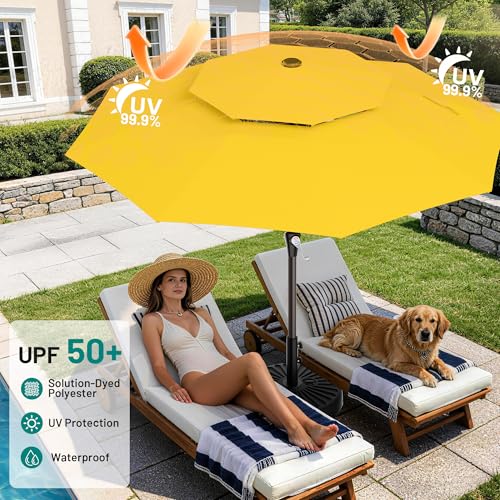 Image of AreShark 9ft 2 Tiers Patio Umbrella - Outdoor Umbrella Waterproof UV Protection, Market Table Umbrella w /Push Button Tilt&Crank for Pool, Porch, Garden(Yellow)