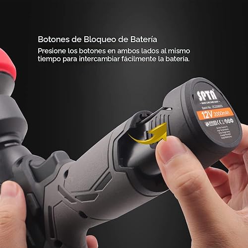 Miniatura 5 de SPTA-Pulidora inalámbrica de 12V pautomóvil, taladro inalámbrico de vel variable y amortiguador, bat de iones de litio de 2000 mAh ccargador rápido