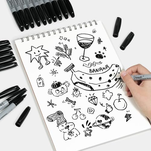 Image of VEESA Black Permanent Markers Fine Tip, 75 Count, Quick Drying | Water- & Fade-Resistant, Marks on Wood Plastic Paper Metal