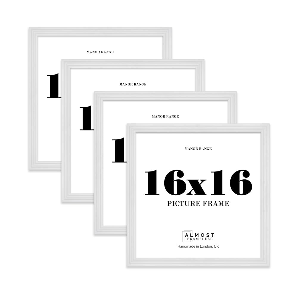 16x16 Picture Frame, Display 16x16 Pictures (40.6 x 40.6cm) - Ice White Classic 42mm Edge Wall Art - 4 Pack