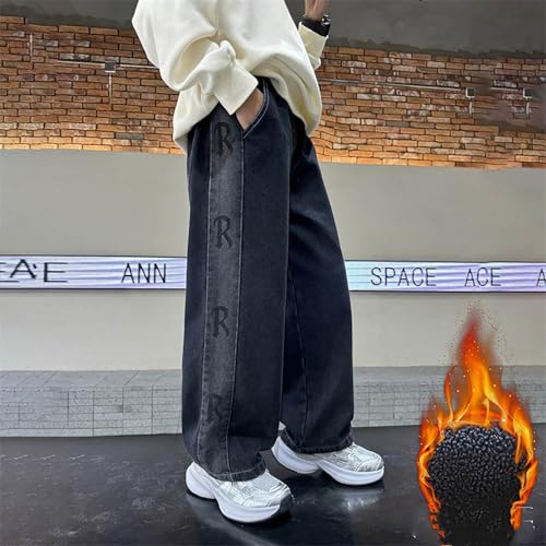 Boys Fleece Lined Jeans Kids Baggy Wide Leg Jeans Elastic Waist Denim Pants with Pockets Fall Winter 3-12 Years4