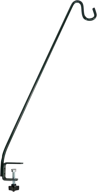 More Birds Deck Hook, 13in Steel Bird Feeder Hanger for Outdoors | Clamp-On Hanging Hook for Feeder or Planter, 11lb Weight Limit, Fits Up to 2in Thick Deck Railings, Weather-Resistant Finish