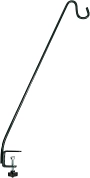 More Birds Deck Hook, 13in Steel Bird Feeder Hanger for Outdoors | Clamp-On Hanging Hook for Feeder or Planter, 11lb Weight Limit, Fits Up to 2in Thick Deck Railings, Weather-Resistant Finish