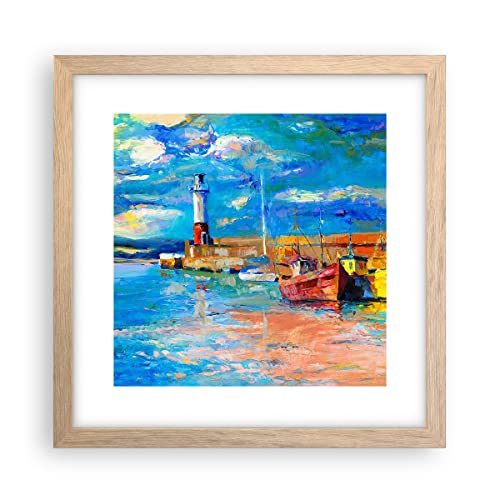 ARTTOR Deco Affiches Murales 30x30cm Affiche Decoration Murale phare mer Cuisine Wall Art Design Moderne Poster Cadre Chêne Clair Tableau Decoration Salon...