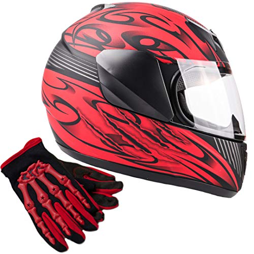 Typhoon Youth Kids Full Face Helmet with Shield & Gloves Combo Motorcycle Street