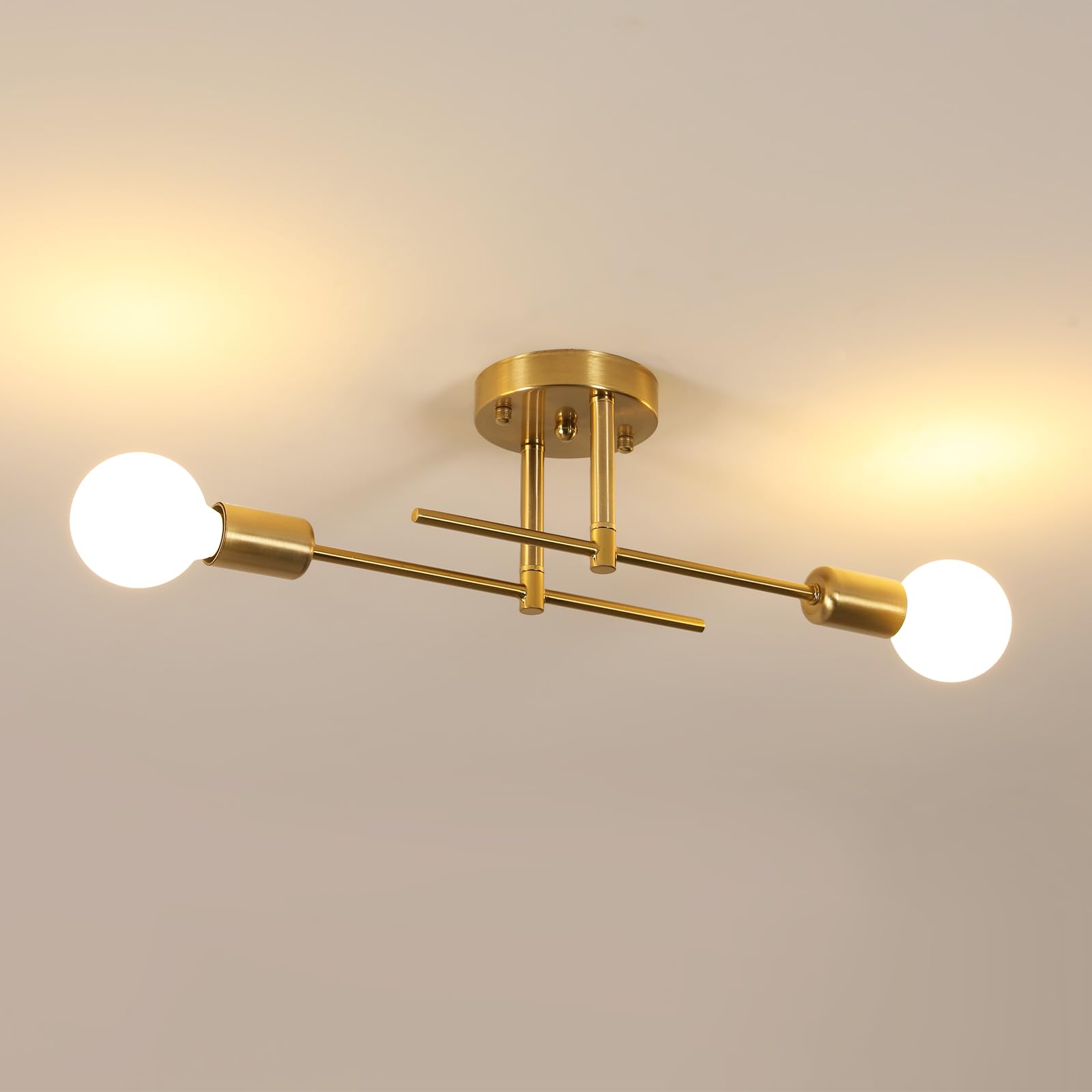 Riserva Sputnik Ceiling Light Gold, 2-Light E27 Chandelier Vintage Adjustable, Ceiling Lamp Industrial for Bedroom, Kitchen, Dining Room, Hallway, Living Room