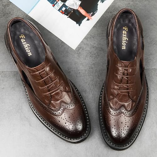 Men's Cowhide Leather Perforated Lace - up Oxfords Brogue Wingtip Shoes for Men Brown, Black3