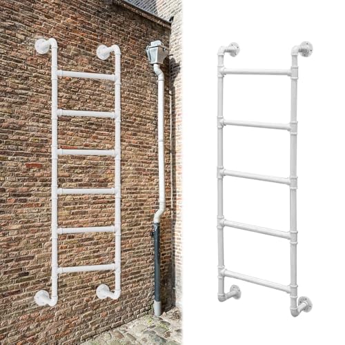 Emergency Egress Ladder for Window Wells Wall Mounted Basement Escape Ladder 3.3 9.8ft White Metal Climbing Ladder for Loft Attic Step Ladder for Warehouse Roof Outdoor Walls