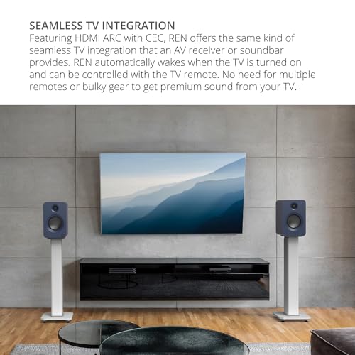 Image of Kanto REN 200W Powered Speaker System with HDMI ARC Input for TV & Home Theater | USB-C and Bluetooth 5.3 | High /Low Pass Filter | Pair | Matte Blue