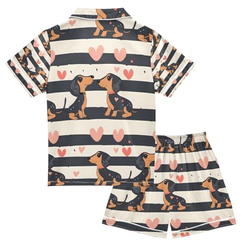 senya Couple Dog Kiss Satin Summer Pajama Sets Silk Short Sleeve Button Down Sleepwear2