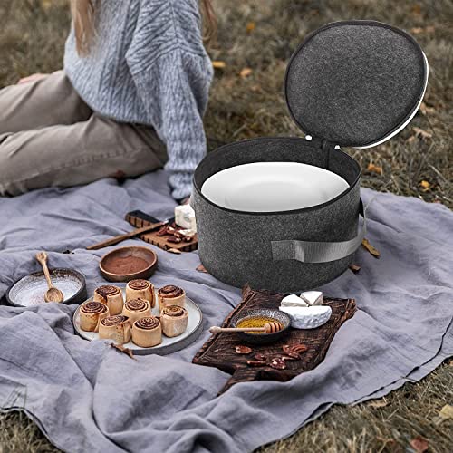 Image of GREENSHEEP Plate Storage Case with 12 Thick Felt Dividers for Storing and Organizing Dinnerware Dishes, Dark Grey