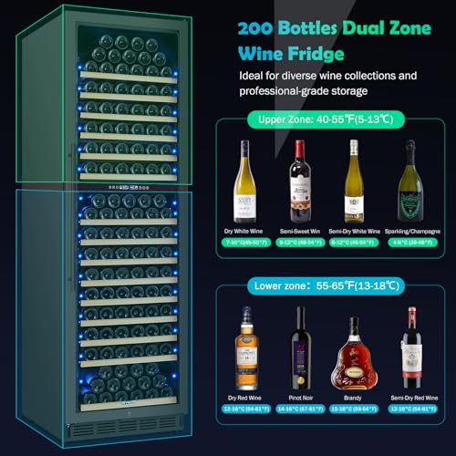200 Bottle Dual Zone Wine Fridge – 24 Inch Large Capacity Wine Cooler Refrigerator Freestanding/Built-In with Upgraded Compressor, Low-Noise Wine Cellar & Intelligent Temperature Control - Black - Image 6