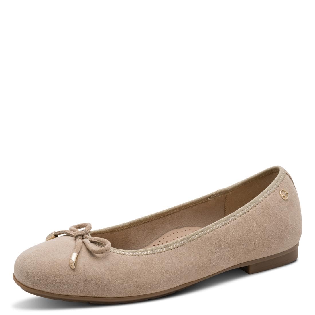 Tamaris Women's Comfort Damen Ballerina Ballet Flat, Beige Suede, 6.5 UK