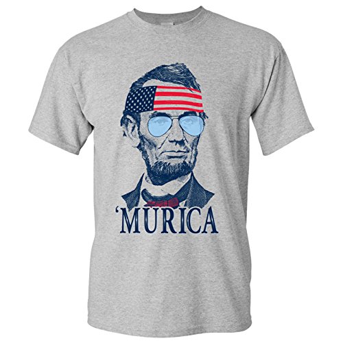 UGP Campus Apparel Abraham Lincoln Murica Basic Cotton T-Shirt - Large - Sport Grey