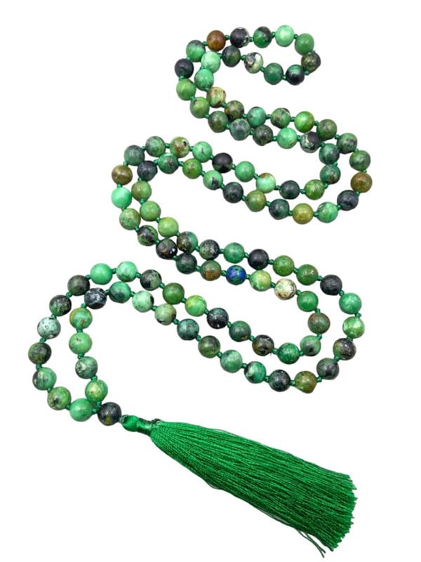 INFINITY GEMSNatural AAA Variscite Mala, 108 knotted Mala Necklace, Variscite Necklace, Prayer 10mm Necklace, Tibetan Mala, Knotted Mala, Buddhist Necklace, Tassel Mala