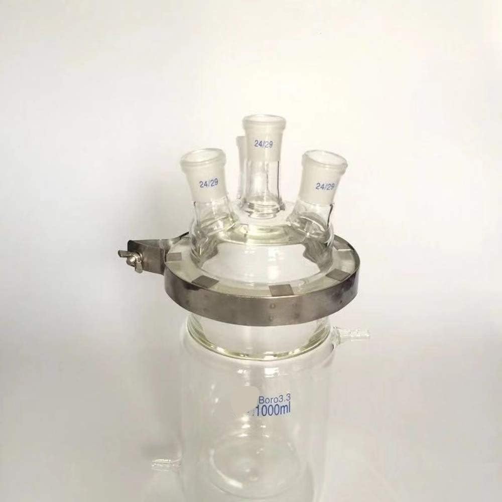 Laboratoryjny reaktor szklany — dwuwarstwowa kolba reakcyjna z otwartym płaszczem i trójportowym złączem 24/24/24(1000ml)