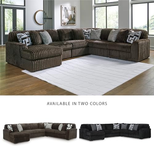 Image of Signature Design by Ashley 6-Piece Sectional Sofa, Corduroy, Chocolate | 100% polyester jumbo corduroy, U-shape layout, Anti-sag platform foundation, 9 accent pillows, Midnight-Madness