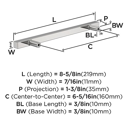 Image of Amerock 10 Pack 6-5 /16 inch Bar Pulls Square Polished Chrome Drawer Pull | 6-5 /16 inch (160mm) Center-to-Center Mounting Distance and 8-5 /8 inches Overall Length, Durable Zinc Cabinet Hardware