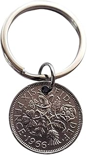 Birth Date Keyring 1966, Lucky Sixpence Keyring, Birthday Gift For Men, Year of Birth Gift 1966, Dads Birthday, Grandad Birthday Grandma