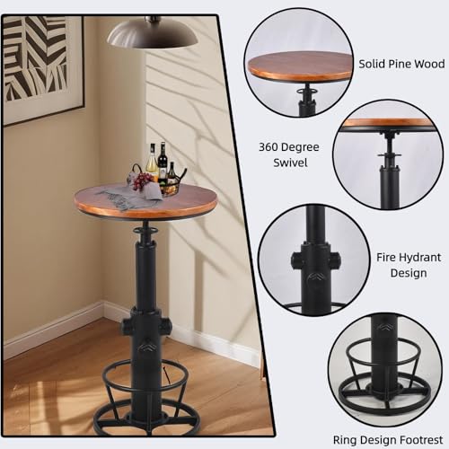 BOKKOLIK Vintage Bistro Table Height Adjustable 38.6-44.4inch Industrial Bar Table for Kitchen Dining Room Coffee House Pub Office Swivel Round Wooden Top for 2-3 People, Black by BOKKOLIK - Image 5