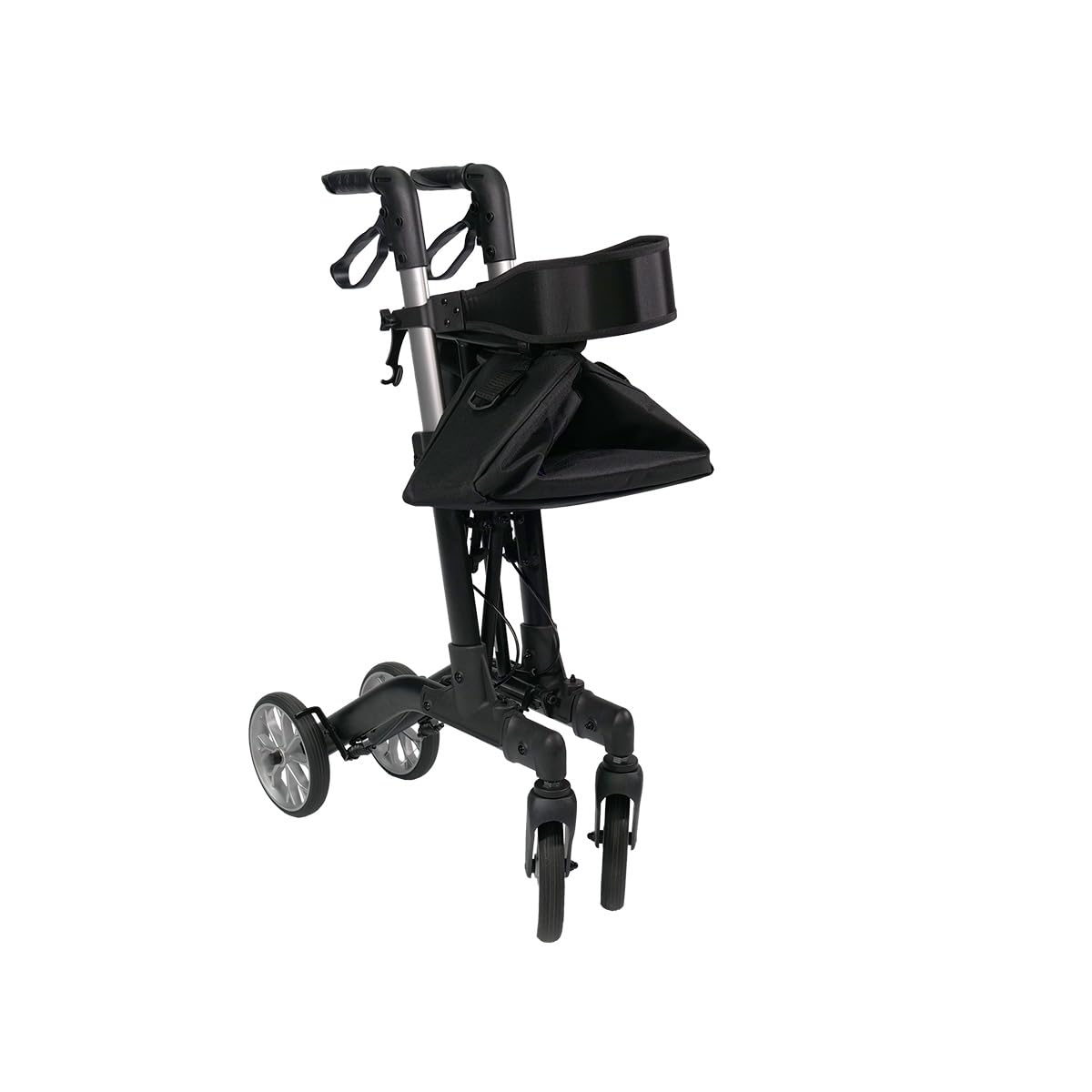 Premium Rollator Mambo - schwarz - doppelt- faltbar und leicht mit Sitz - Aluminiumgestell - Nylontasche